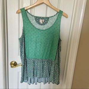 Anthro Postmark Green Polka dot Swing tank, Size L